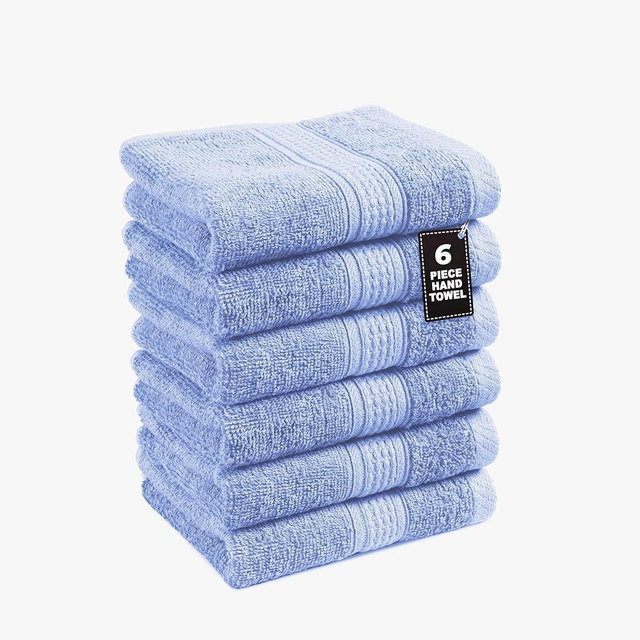 LANE LINEN 100% Cotton Hand Towels for Bathroom Set of 6 (16"x28") - Spa & Hotel Quality - Ring Spun - Quick Dry, Soft & Absorbent Bath Hand Towel 6 Pack - Suitable for All Skin Types - Cerulean Blue