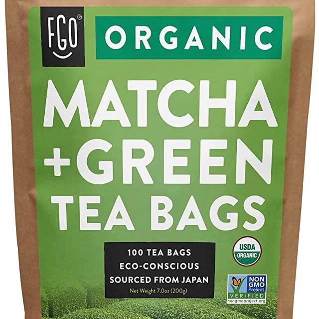 Organic Japanese Matcha + Green Tea Bags | 100 Tea Bags | Eco-Conscious Tea Bags in Kraft Bag | by FGO