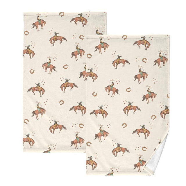 Yclenyo 100% Cotton Bath Towels Pack of 2(16'' x 28'') Western Cowboy Horse Ultra Soft Highly Absorbent Compact Quick Dry & Lightweight Bath Towels