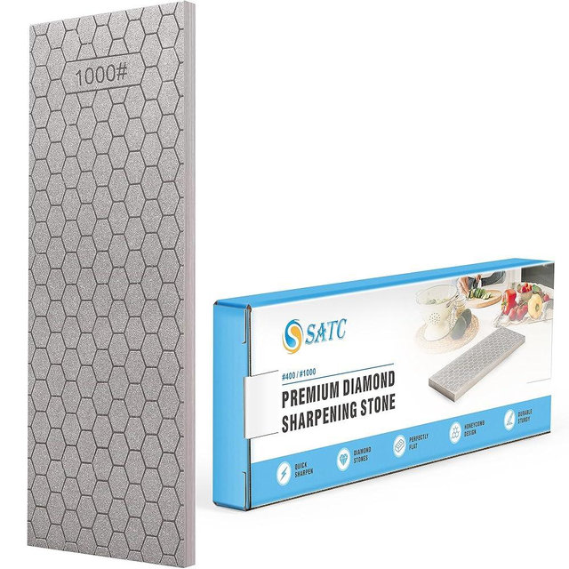S SATC Diamond Sharpening Stone 2 Side Grit 400/1000 Diamond Plate Honing Stone 8-inch Hone Sharpener White