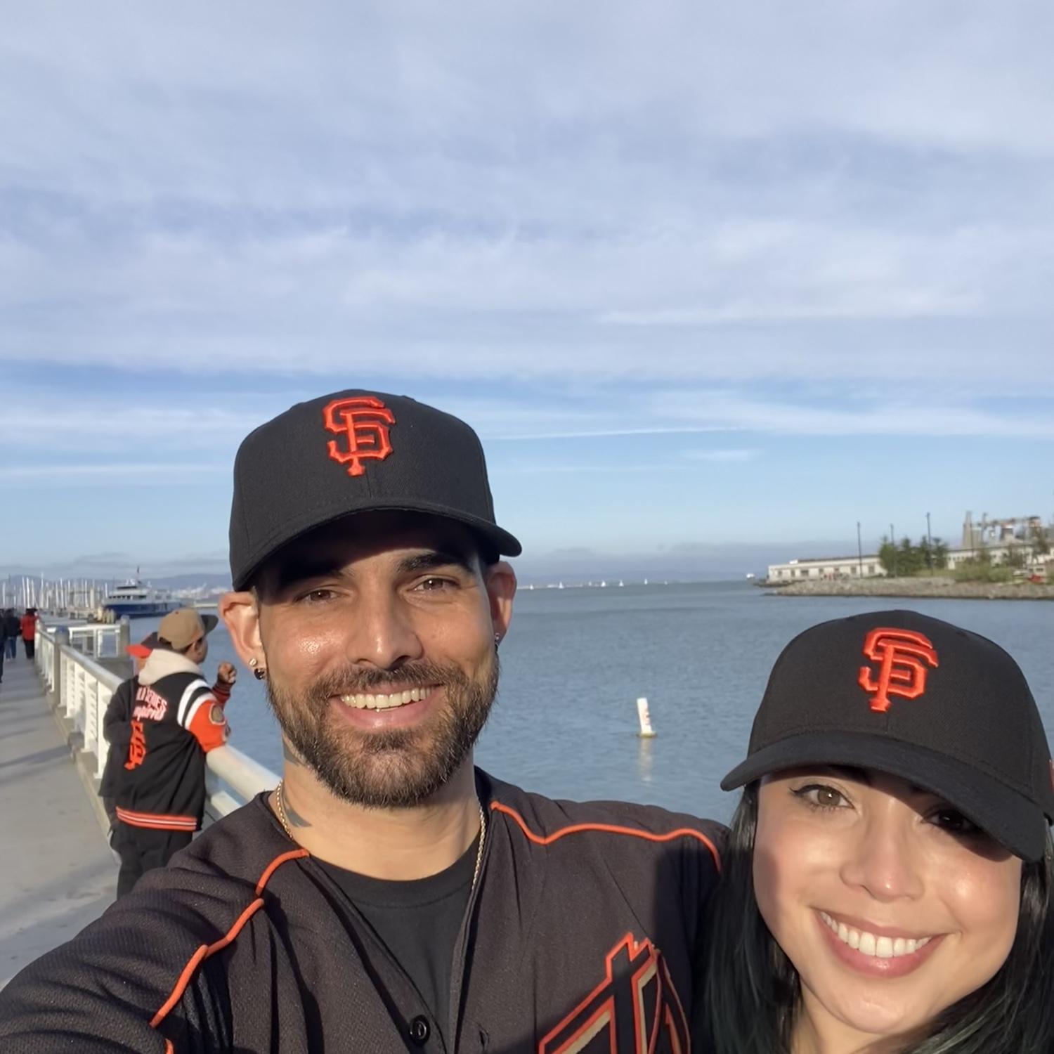 Sporting our new SF Giants hat on front McCovey Cove.