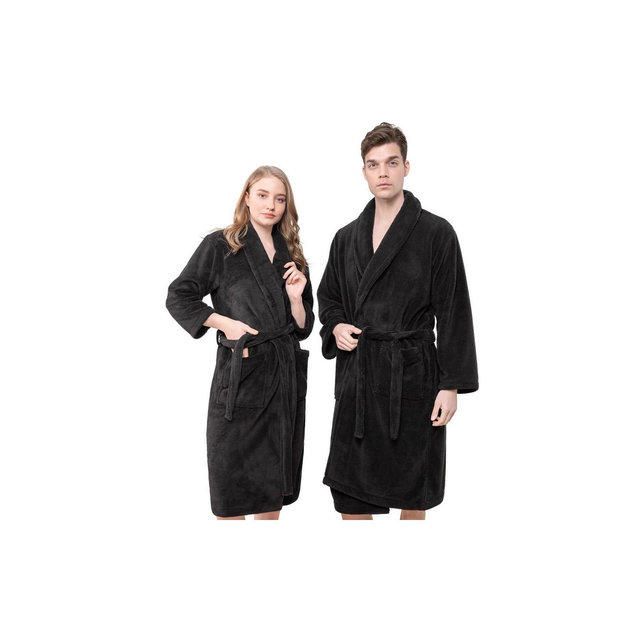 American Soft Linen Warm Fleece Bathrobe, Mens and Womens Adult Robes for your Bathroom, Shawl Collar Robes, Large, Black