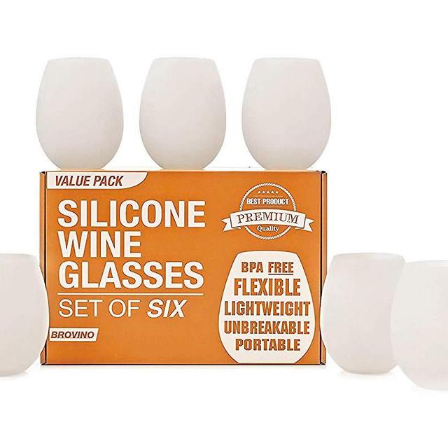 Silicone Wine Glasses - Set of 6 - Unbreakable Outdoor Rubber Wine Cups: 14 oz, Clear Silicone. 100% Dishwasher Safe - Shatterproof Glass for Travel, Outdoor, Picnic, Pool, Camping