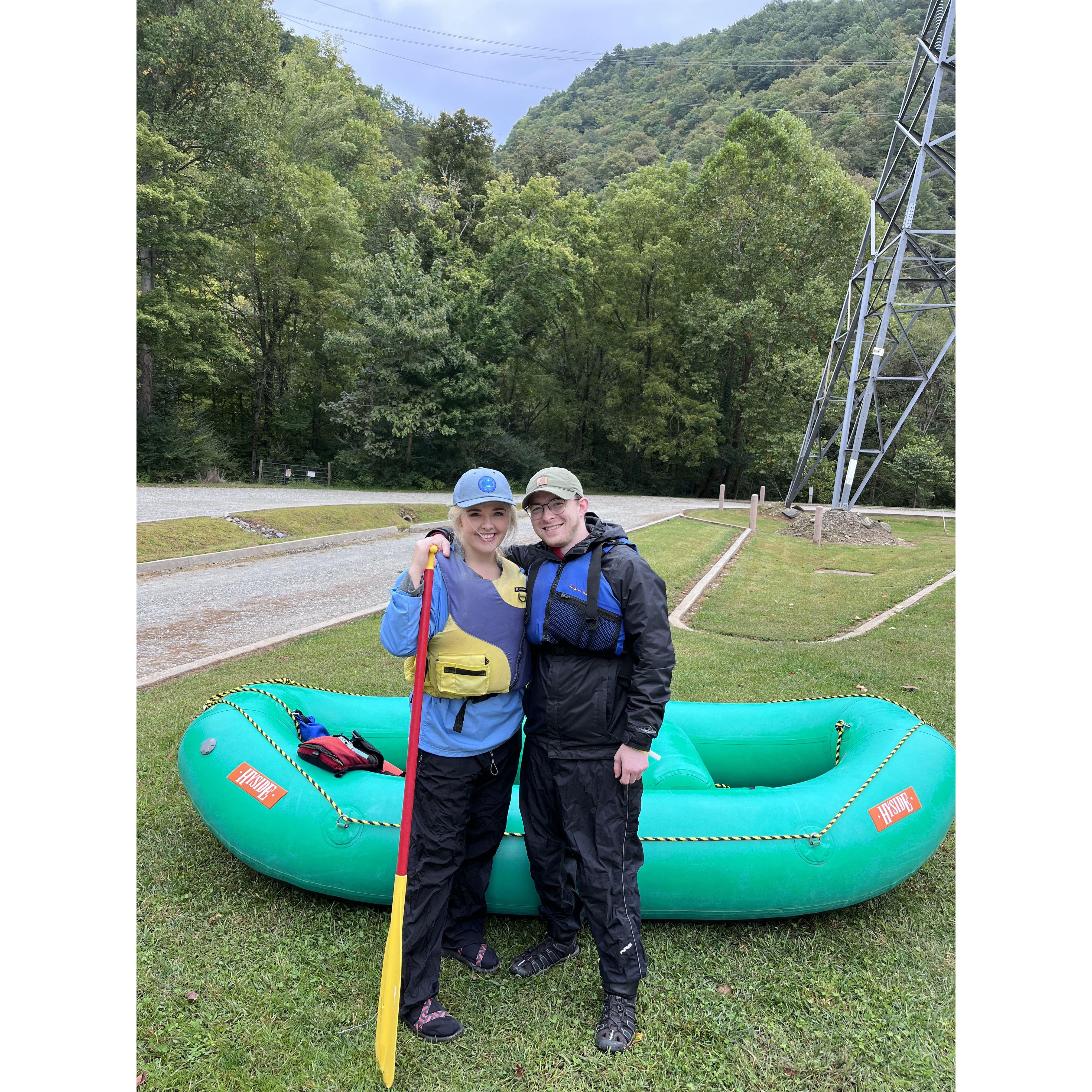 Rafting on the Nantahala River. Abigail and Geoffrey love Western NC.