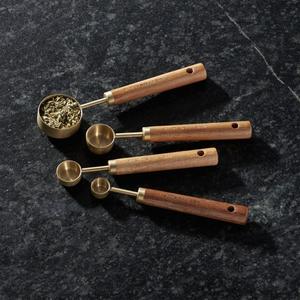 Acacia Wood and Gold Measuring Spoons, Set of 4