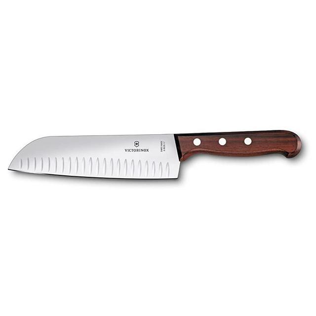 Victorinox Swiss Army Cutlery Rosewood Santoku Knife, Granton Blade, 7-Inch