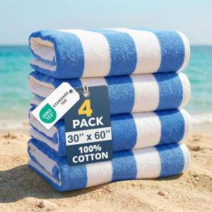 LANE LINEN Beach Towels 4 Pack - 520 GSM 100% Ringspun Cotton Beach Towel - 30" x 60" Beach Towels Oversized, Thick & Highly Absorbent - Quick Dry Towel Set for Holiday Travel & Vacation - Light Blue