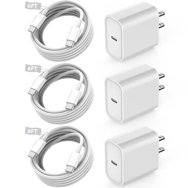Fast USB C Charger Block,3Pack Long 6FT USBC to USBC Cable iPad Cord 20W iPhone 17 Pro Max Charger Travel Plug Fast Charging for iPhone 17/17 Air/17 Pro/16/16e/16 Pro/16Plus/15/15Pro/Pro Max/Plus,iPad