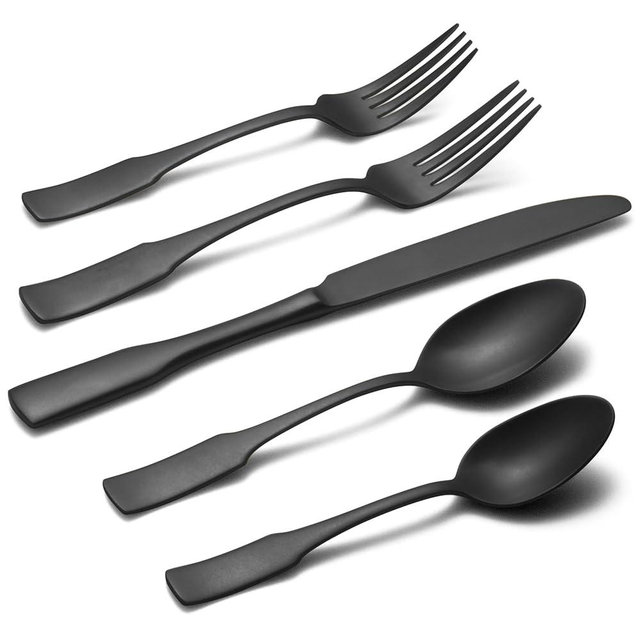 Alata Kate Black Tumbled 40-Piece Silverware Set,Service for 8,Stainless Steel Flatware Set,Tumbled Cutlery Set,Dishwasher Safe