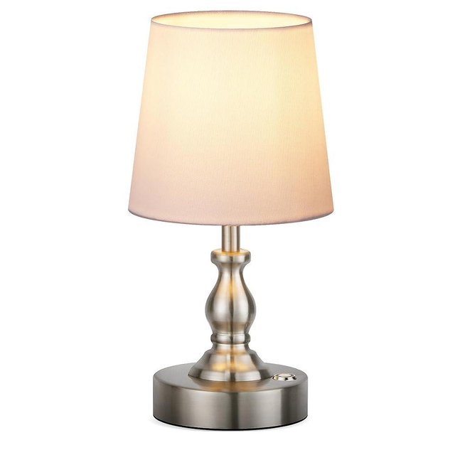 PARTPHONER Mini Cordless LED Table Lamp, 5200mAh Rechargeable Battery Operated Lamp, 3-Level Brightness, Touch Dimmable Desk Lamp, Bedside Night Light for Patio Camping Restaurant Home, Brushed Nickel