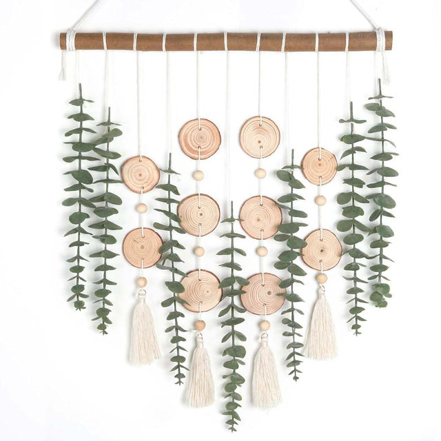 GIAUMA Artificial Eucalyptus Plant Wall Decor Fake Greenery Leaves Stems Wall Hanging Faux Plants on 16.5 inch Wood Stick Boho Rustic Farmhouse Decor for Bathroom Bedroom Dining Room Indoor Home