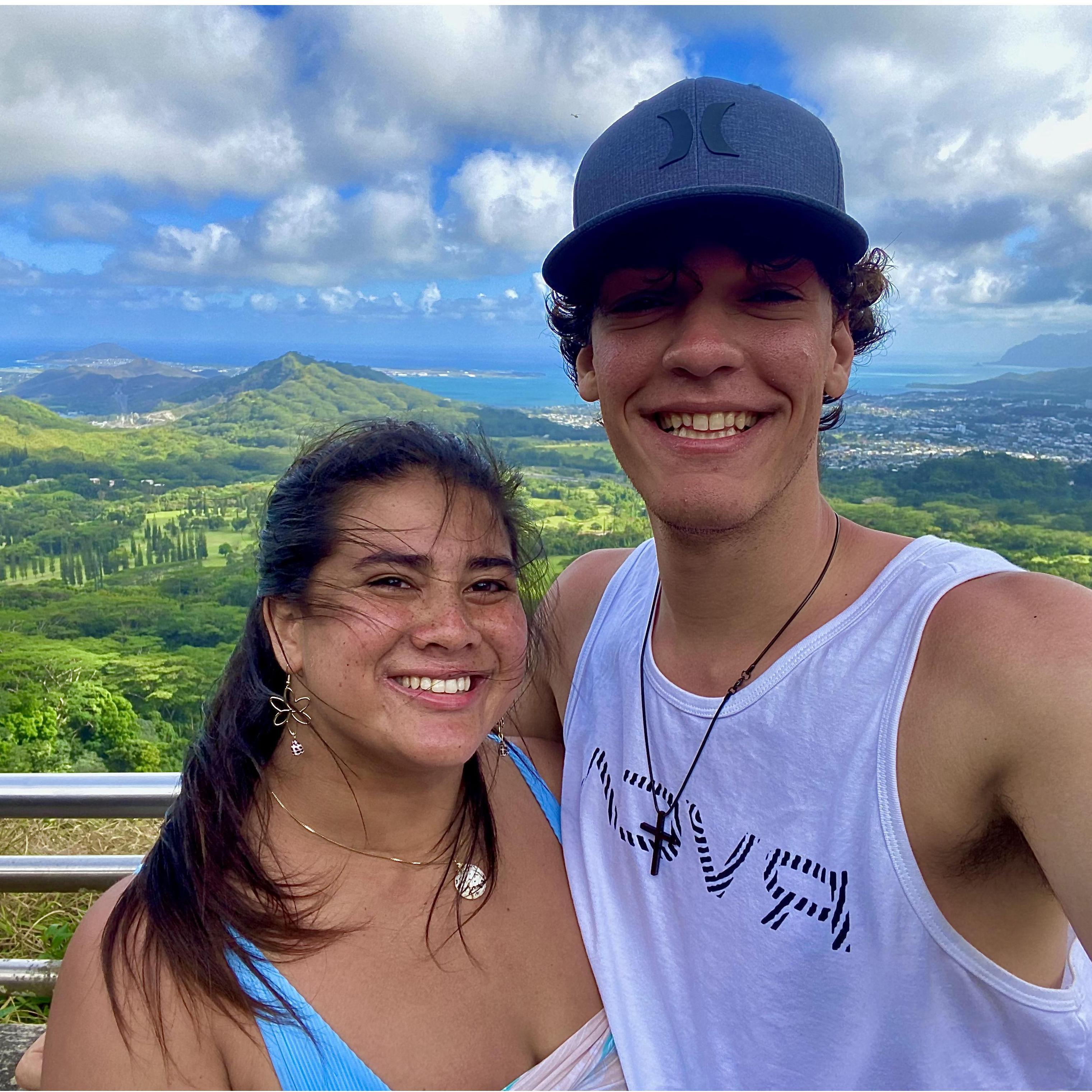 Ryon's first time on Oahu! They went to the Pali Lookout with Alyssa and her family after spending time at the beach. It was so windy Ryon's hat almost blew away!