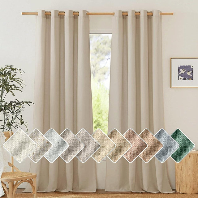 NICETOWN Thick Linen Curtains Privacy with Light Filtering, Grommet Semi Sheer Not See Through Linen Blend Curtain Drapes Vintage & Rustic for Farmhouse/Living Room, Angora, W55 x L84, 2 Panels