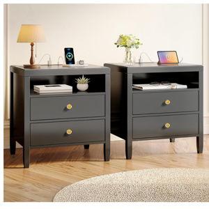 Huuger Black Nightstand Set of 2