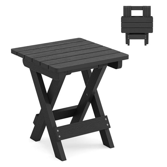 LUE BONA Small Folding Side Table, HDPS Outside End Table for Patio, Porch, Deck, Pool, Weather Resistant, Black