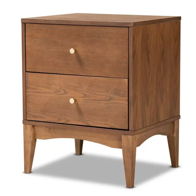 Landis Wood 2 Drawer Nightstand Ash Walnut/Gold - Baxton Studio
