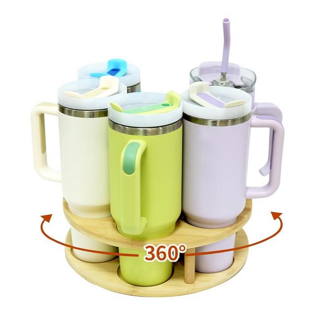 Water Bottle Organizer for Stanley 40 oz Tumbler, Rotatable Stanley Cup Organizer for Kitchen Cabinets, Ideal Stanley Organizer with 7 holder, Wooden Tumbler Organizer Compatible with 40 oz Cups
