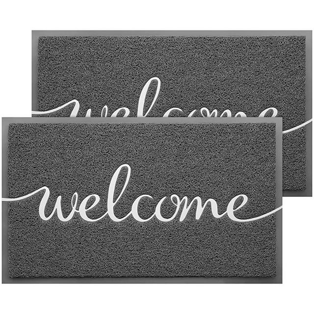 CozyBounty 2 Pack Grey Door Mat 30"x 17.5" Floor Mat Indoor Durable Welcome Mats Outdoor Wear-Resistant Doormats Low-Profile Door Rugs for Entryway, Front Door, Yard, Garage