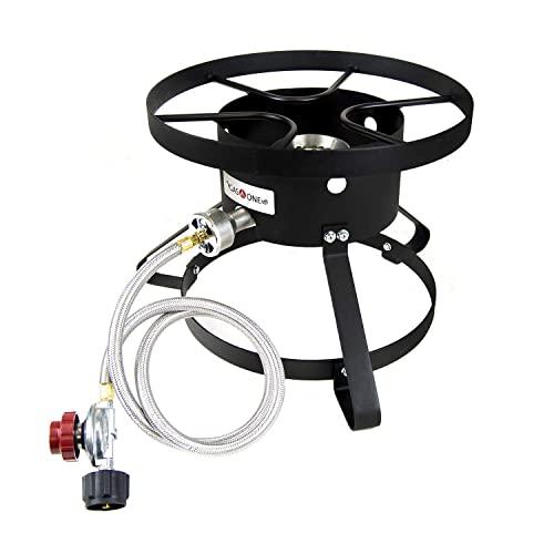 GasOne B-5150 Outdoor Cooker-14.5" Wide with Steel Braided Hose Propane Burner High Pressure
