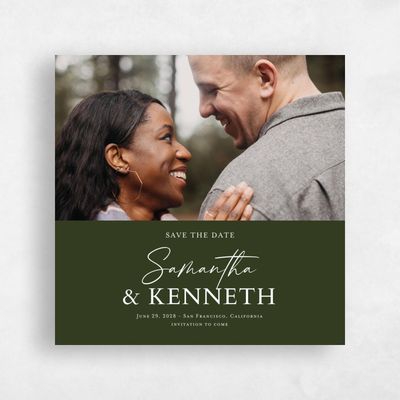 Darkest Olive, Green Wedding Save the Date - Sidney Square