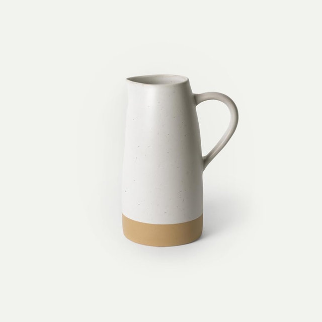 Mora Ceramic Giant Water Pitcher with Handle, 55oz Stoneware Jug Carafe for Drinks, Juice, Flowers etc - Microwave and Dishwasher Safe - Oat