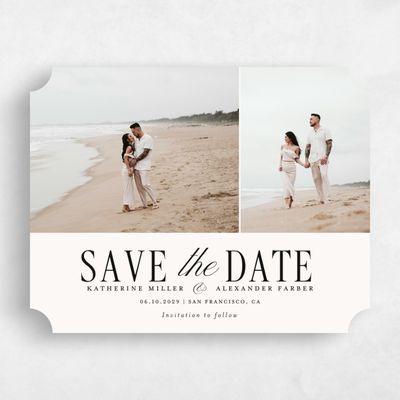 Beige Ticket Wedding Save the Date - Dove Multiphoto