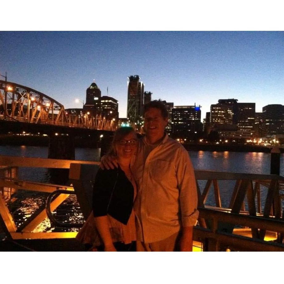 One of our first pictures as a couple, enjoying a night walking along the river with friends!