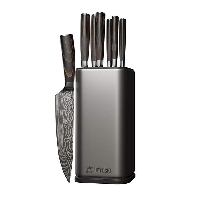 Yatoshi 7 Knife Block Set - Pro Kitchen Knife Set Ultra Sharp High Carbon Stainless Steel with Ergonomic Handle