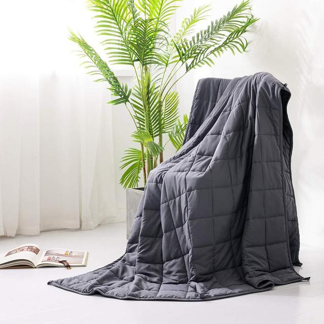 Syrinx Cooling Weighted Blankets 15lbs, 60''x80'', Dark Grey Queen Size for Adults, Soft Heavy Blanket with Glass Beads