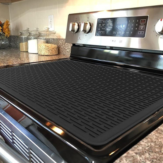 Stove Top Cover for Electric Stove - Silicone Stove Mat for Glass Top Stove, Glass Cooktop Protector, XL Dish Drying Mats For Kitchen, Range Covers for Electric Stove (Black, 30 x 21)