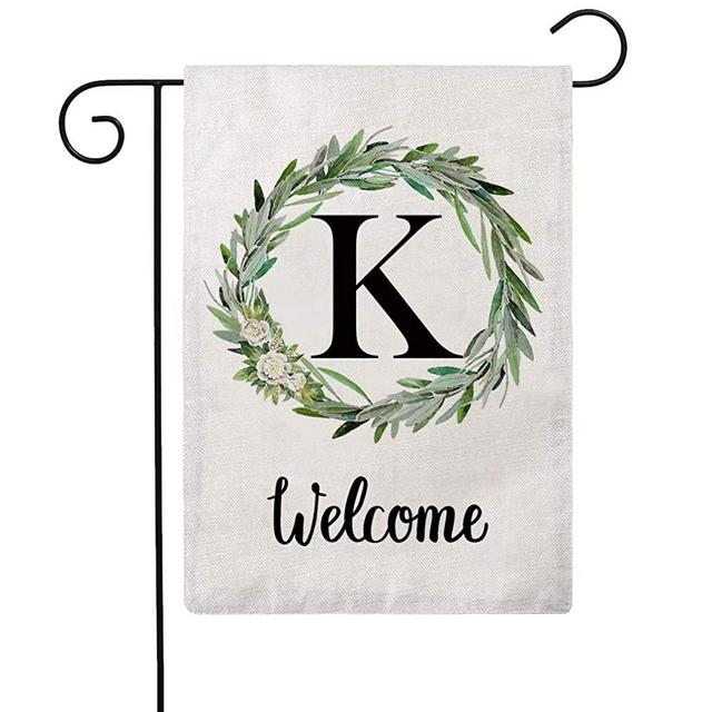 ULOVE LOVE YOURSELF Welcome Decorative Garden Flags with Letter K/Olive Wreath Double Sided House Yard Patio Outdoor Garden Flags Small Garden Flag 12.5×18 Inch
