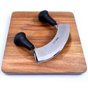 Mezzaluna Chopper Set (WOOD CUTTING BOARD INCLUDED) Incredibly Sharp Stainless Steel
