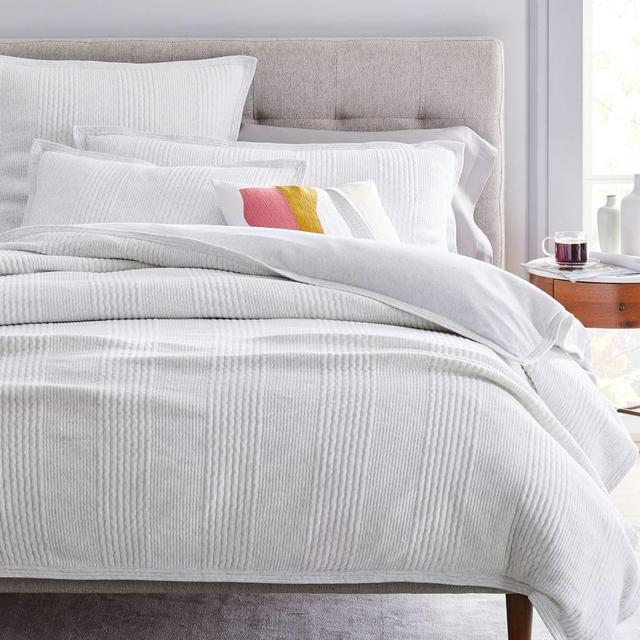 Jersey Linear Duvet & King Sham, Light Heather Gray, King