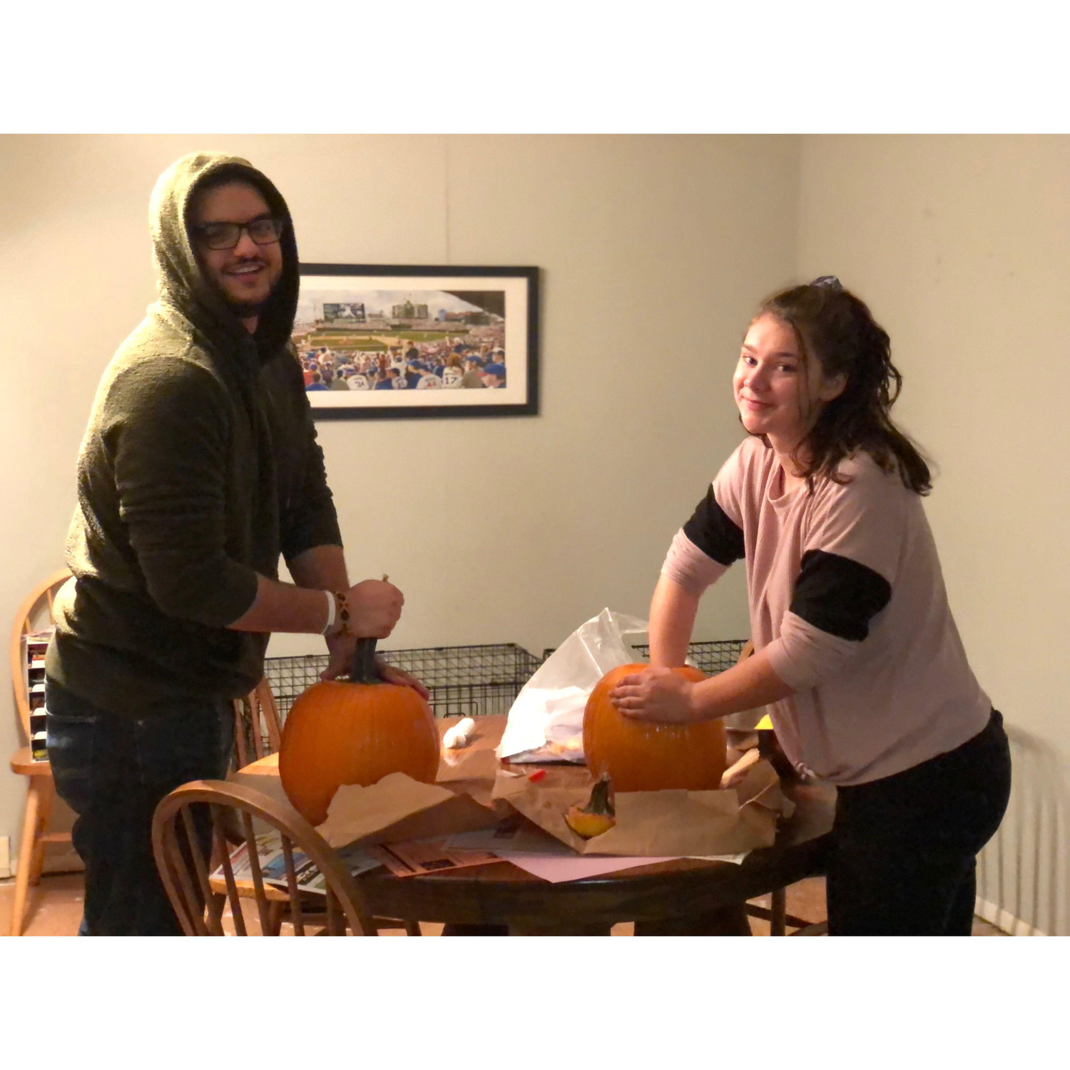 Eyad's first time carving pumpkins.