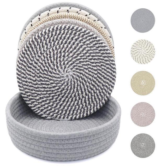 KITLAB 8 Inch Trivets for Hot Dishes, Hot Pots and Pans, Thick Heat Resistant Large Coaster, Multifunctional Hot Pads for Table & Countertop with Storage Basket, 5 Pcs