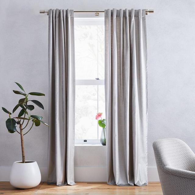 Luster Velvet Curtain + Blackout Panel, Set of 2, Platinum 48"x84"