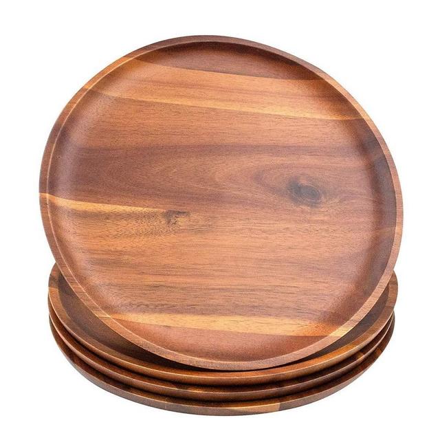 Wood Dinner Plates, AIDEA 11Inch Round Wood Plates Set of 4