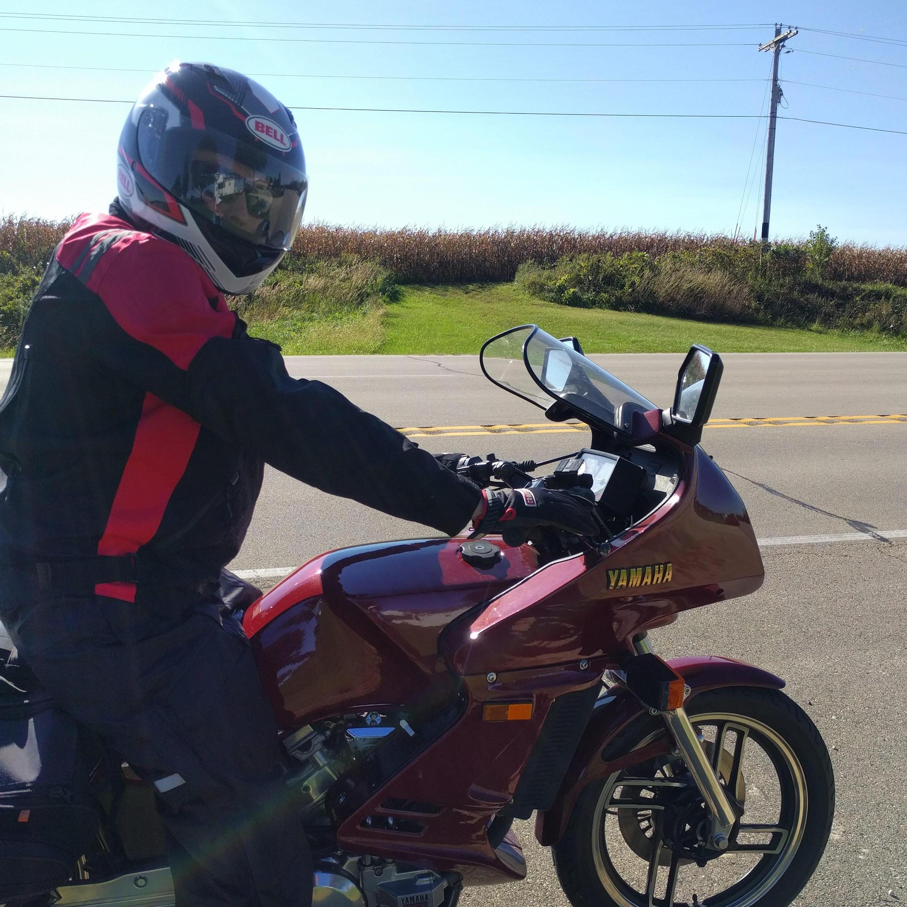 Out on a ride to an apple orchard in Dubuque. Earlier that summer, we both got our motorcycle licenses and bought this 1982 Yamaha Vision - September 2018