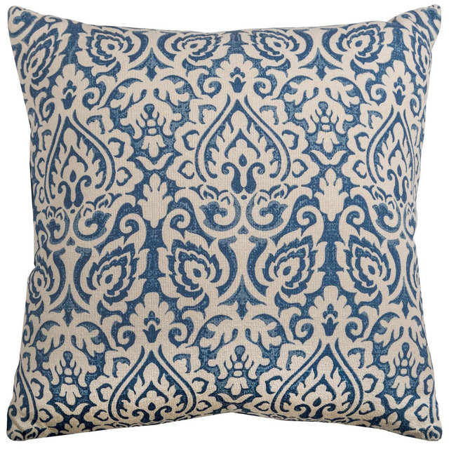 22"x22" Oversize Dulane Damask Poly Filled Square Throw Pillow Blue - Rizzy Home: Indoor Cotton Canvas with Hidden Zipper