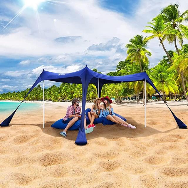 Beach Tent, Sportneer 10x10 FT Beach Canopy Sun Shade UPF50+ with 4 Stability Poles Sand Shovel and Ground Pegs Portable Sun Shelter for Beaching Camping Sport Event Fishing Backyard Picnic