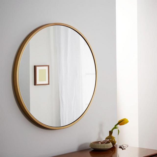 Metal Framed Mirror, Antique Brass, Round