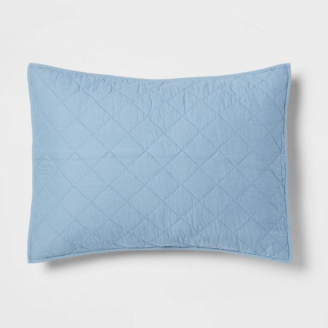 Standard Diamond Stitch Cotton Linen Quilt Sham Light Blue - Threshold™