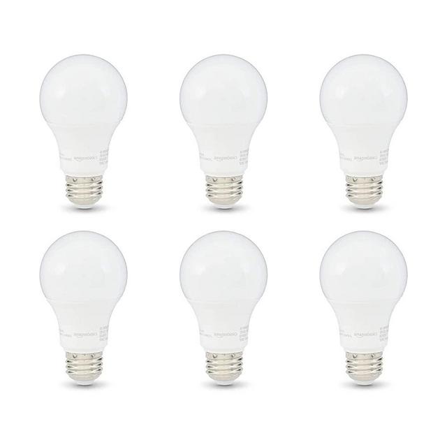 Amazon Basics 60W Equivalent, Soft White, Dimmable, 10,000 Hour Lifetime, A19 LED Light Bulb | 6-Pack