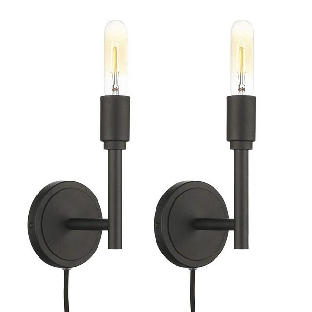 Phansthy Wall Scone with Switch Matte Black Plug in Bathroom Vanity Light with 2 Packed