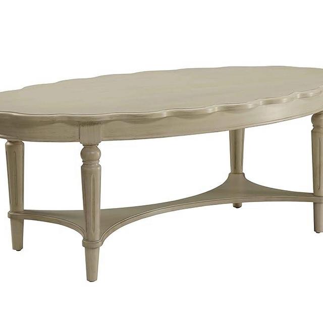 Acme Fordon Oval Coffee Table in Antique White