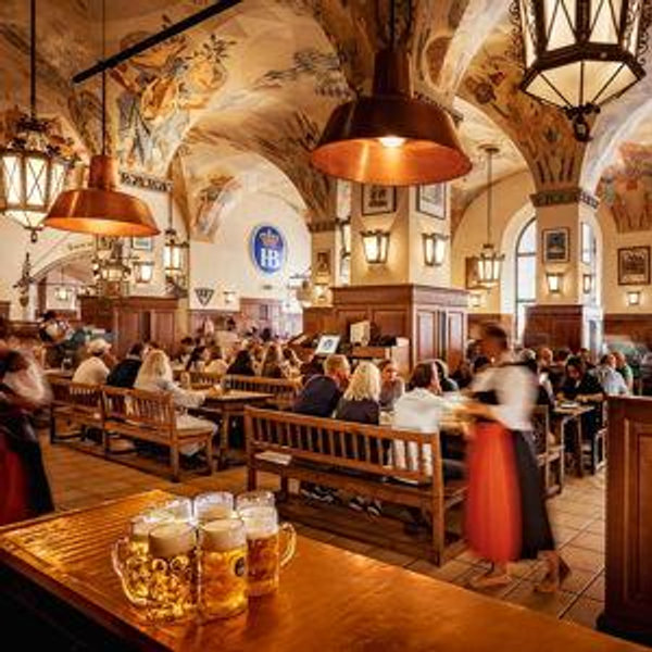 Pretzels and Beer at a German Beer Hall
