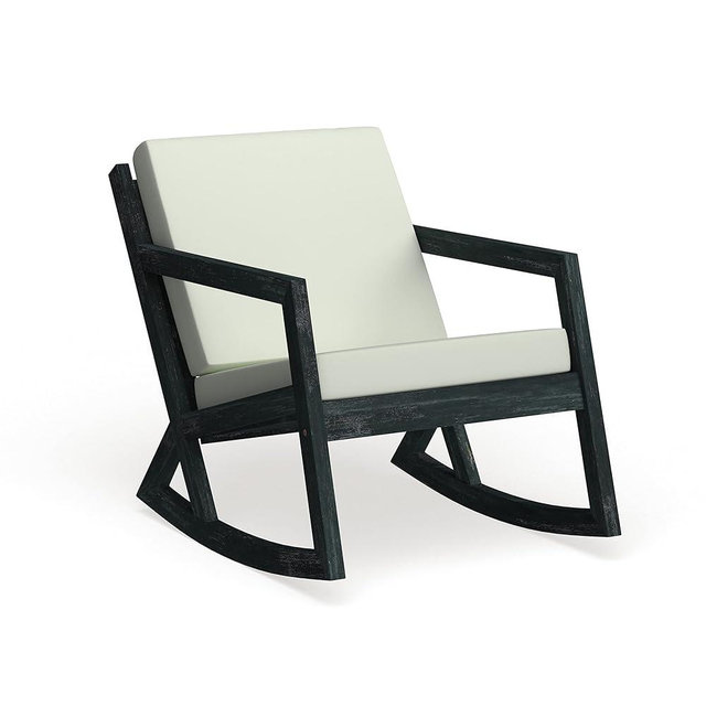 Safavieh PAT7013F Outdoor Collection Vernon White Rocking Chair, Black/Beige