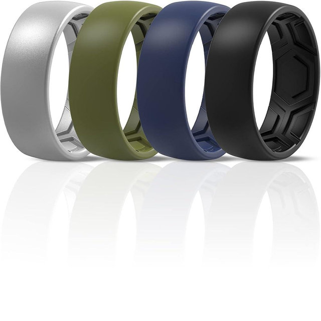 ThunderFit Men's Patterned Silicone Rings, 8mm Wide 2.2mm Thick Rubber Bands,Variety Multipack 1,4,7