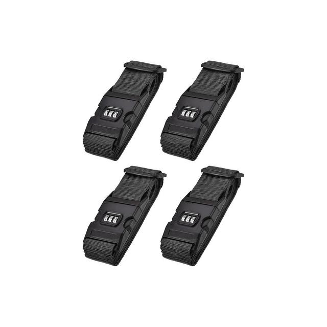 Unique Bargains Adjustable Travel Packing Suitcase Belts with Buckle Combination Lock 4 Pcs Black