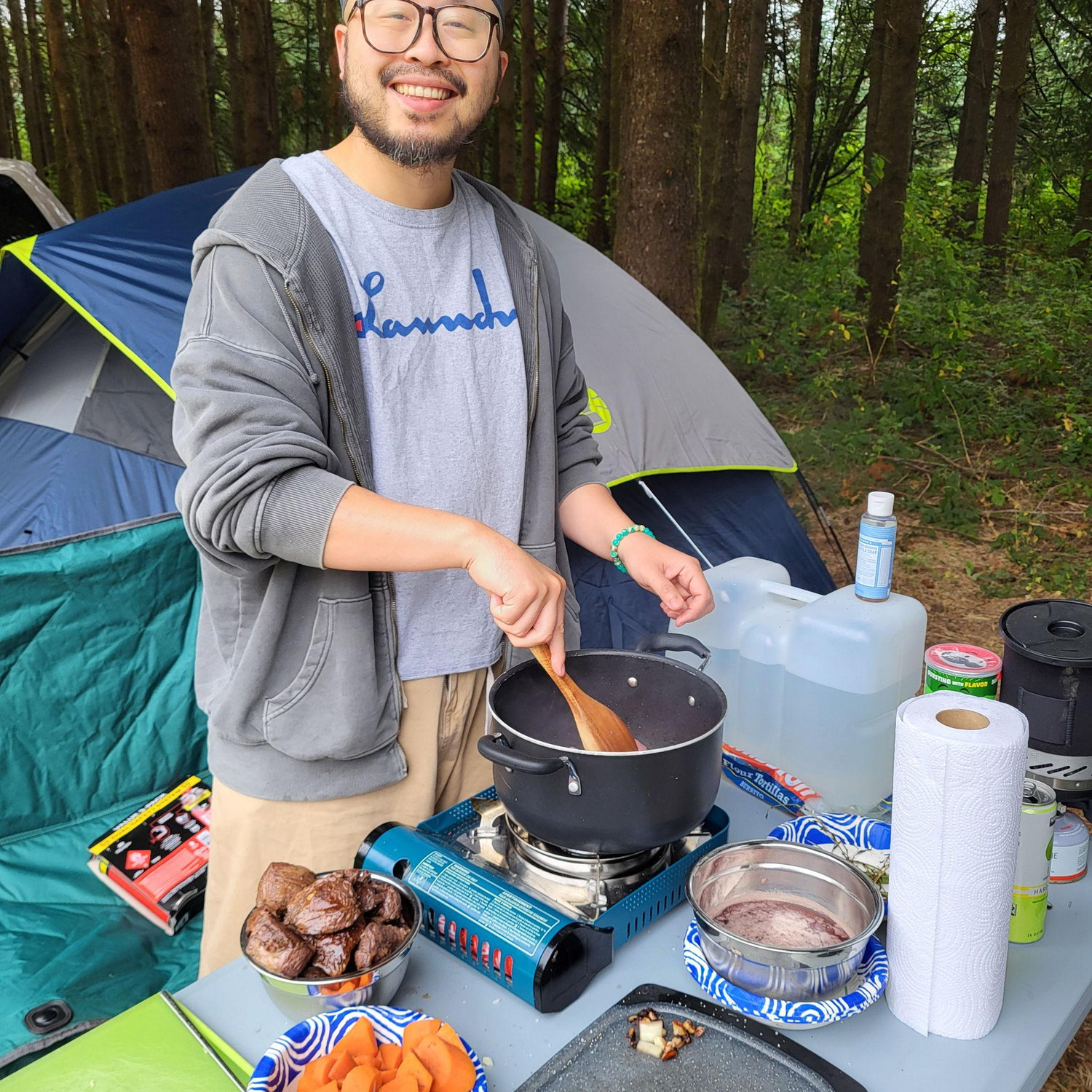 Troy is the best cook, even when we are roughing it in the woods.